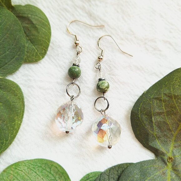Gemstone & Crystal Silver Earrings, Elegant Boho Wedding Earrings, Hippie Chic - Picture 7 of 7